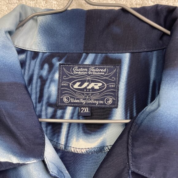 Y2K Urban Rags Skull Blue Flame AOP Shirt Black Men Sz 2XL Goth Cyber Punk Emo - Picture 8 of 16